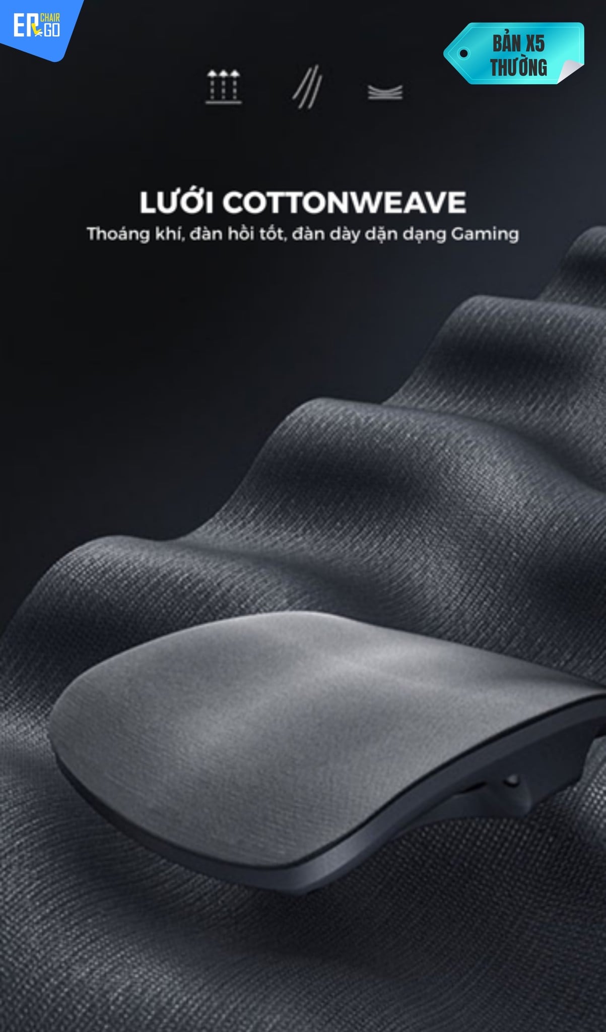 Ghế Công Thái Học Gami X5 (bản pro và bản thường) có Chất liệu lưới Cottonweave đạt chuẩn OEKO-TEX, khác biệt họa tiết giữa hai phiên bản