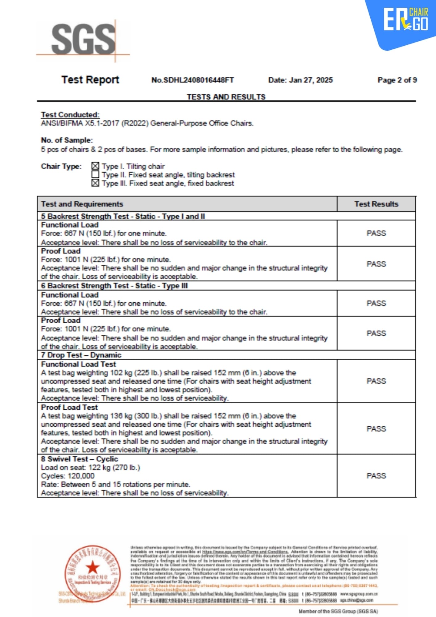 Chứng nhận SGS của Ghế Công Thái Học Giám Đốc B-Chair BP-101J
