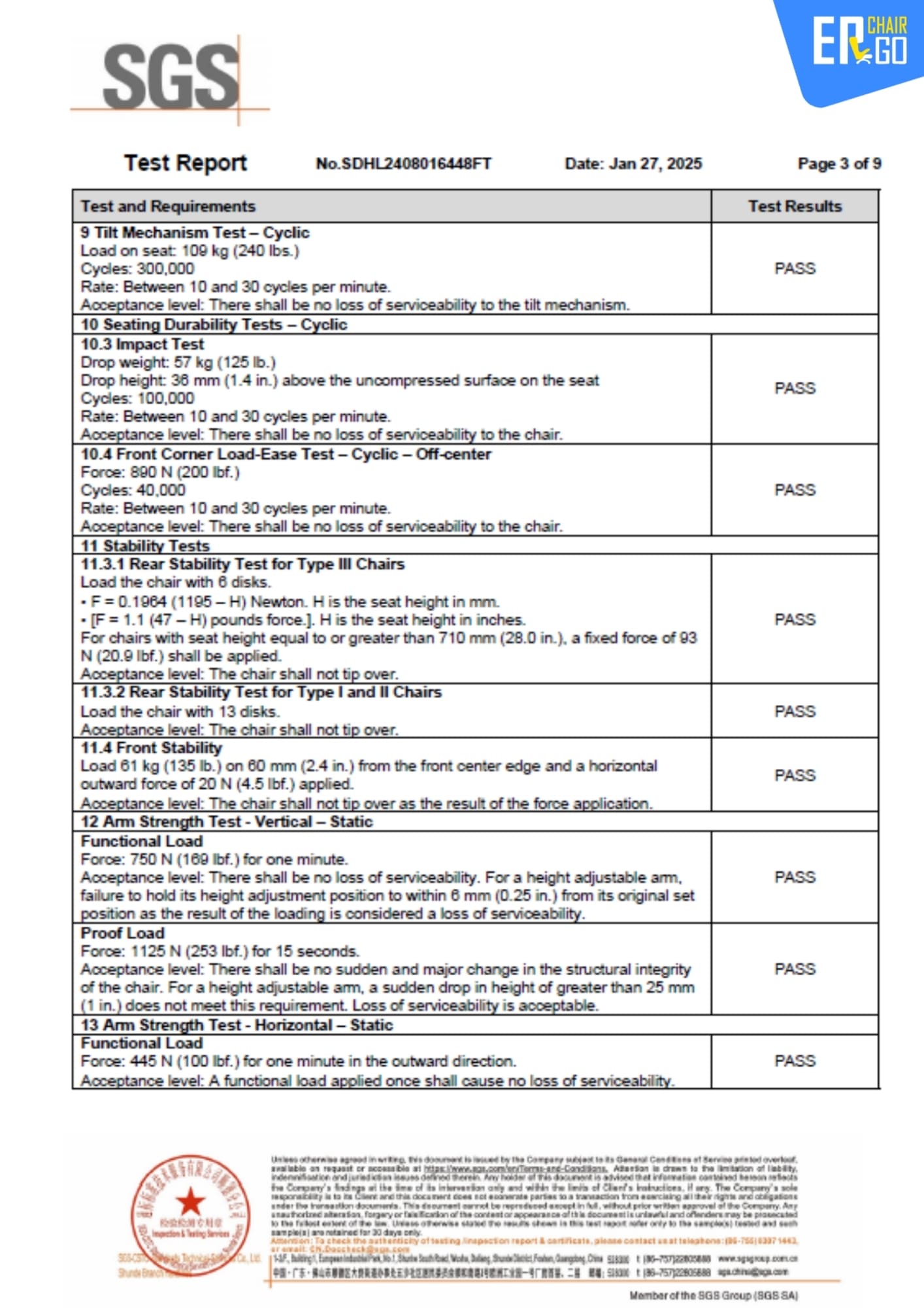 Chứng nhận SGS của Ghế Công Thái Học Giám Đốc B-Chair BP-101J