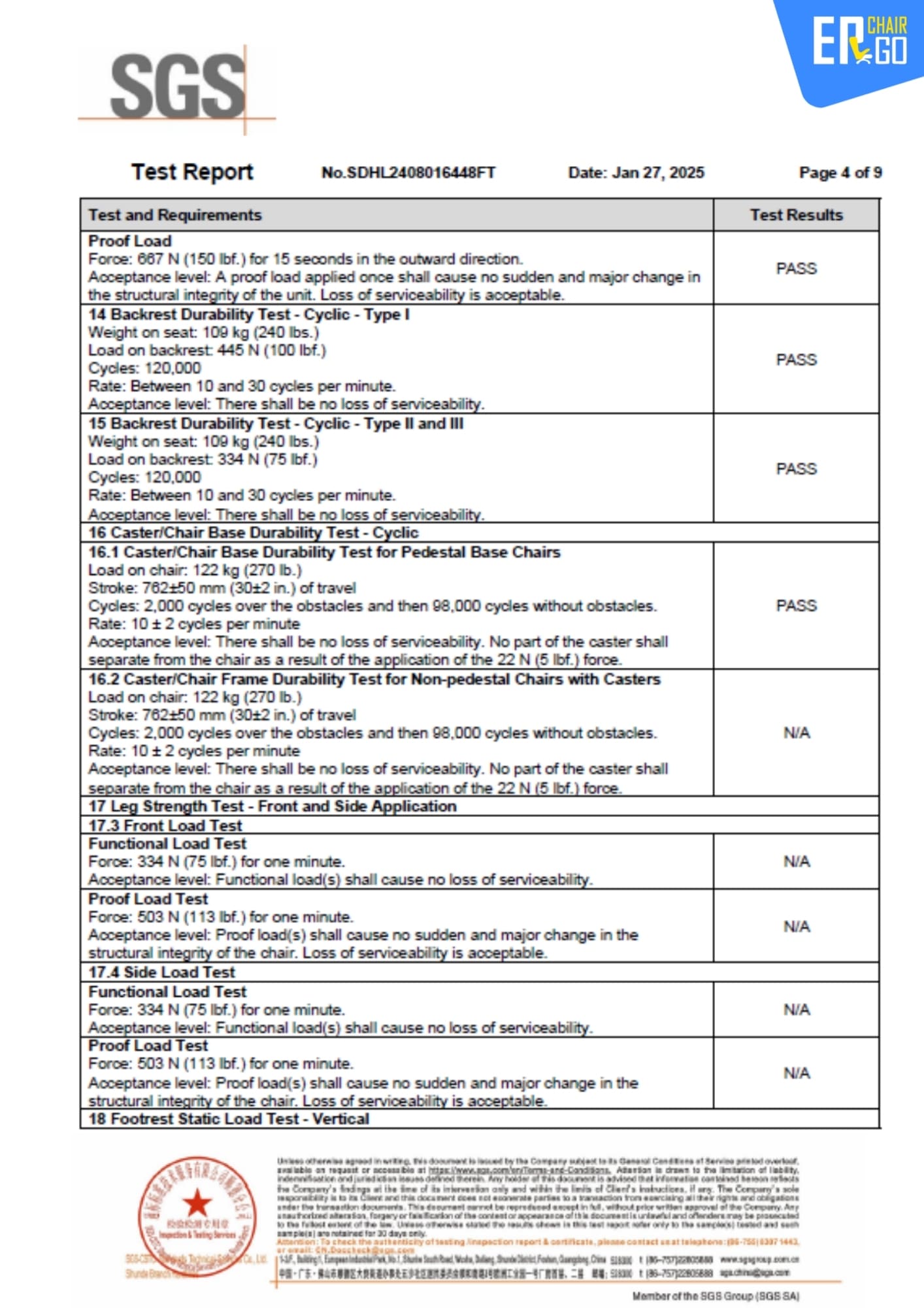 Chứng nhận SGS của Ghế Công Thái Học Giám Đốc B-Chair BP-101J