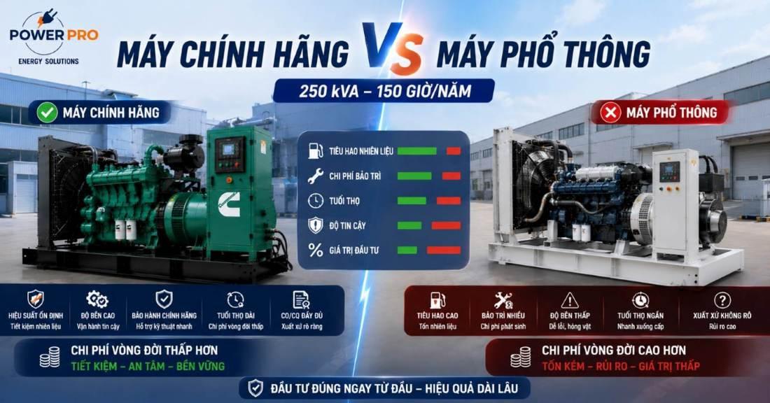 Máy phát điện chính hãng khác máy phát điện phổ thông