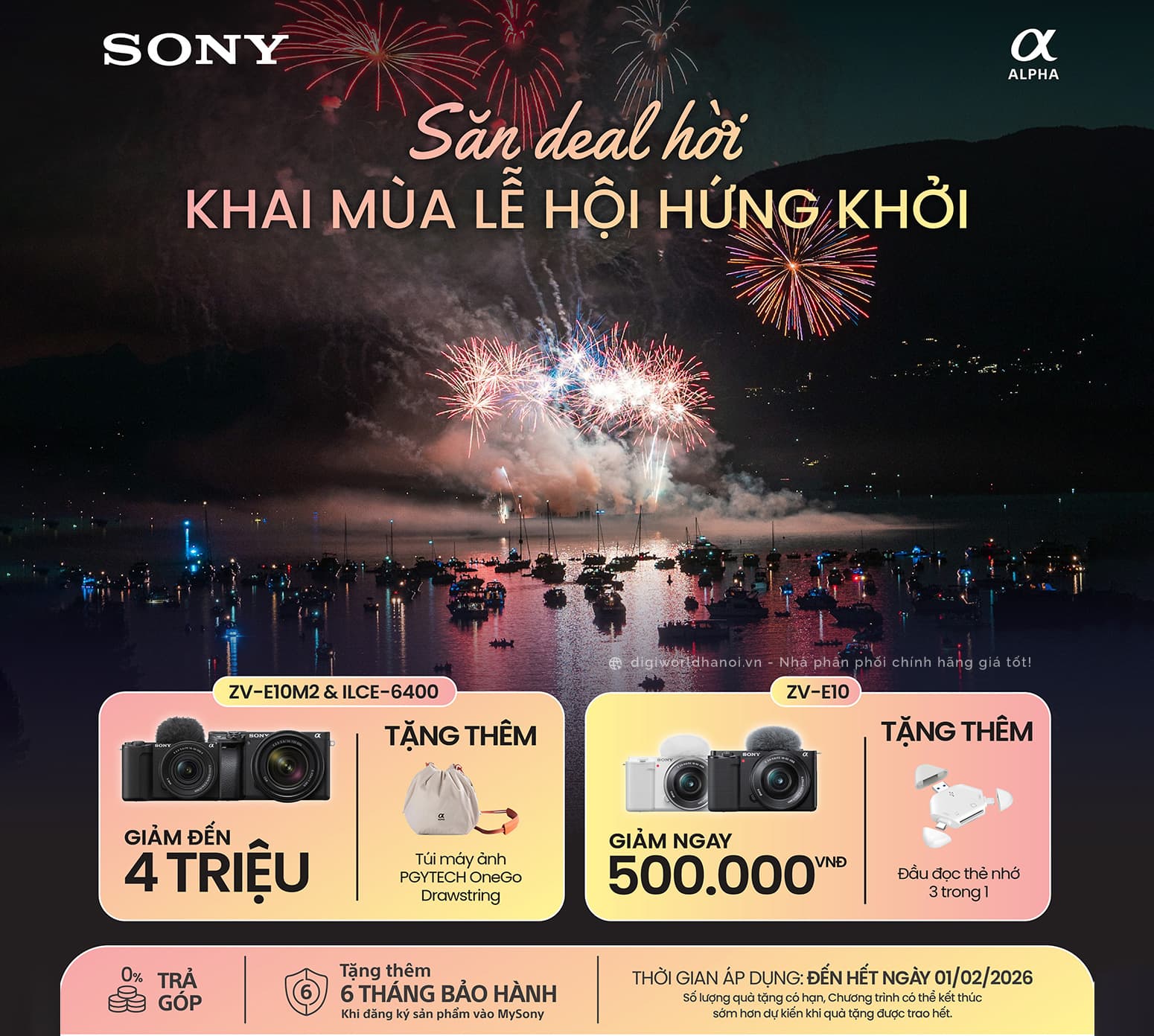 Ưu đãi giảm tới 4 triệu khi mua Sony ZV-E10 M2, ILCE-6400, kèm quà tặng tại Digiworld Hà Nội