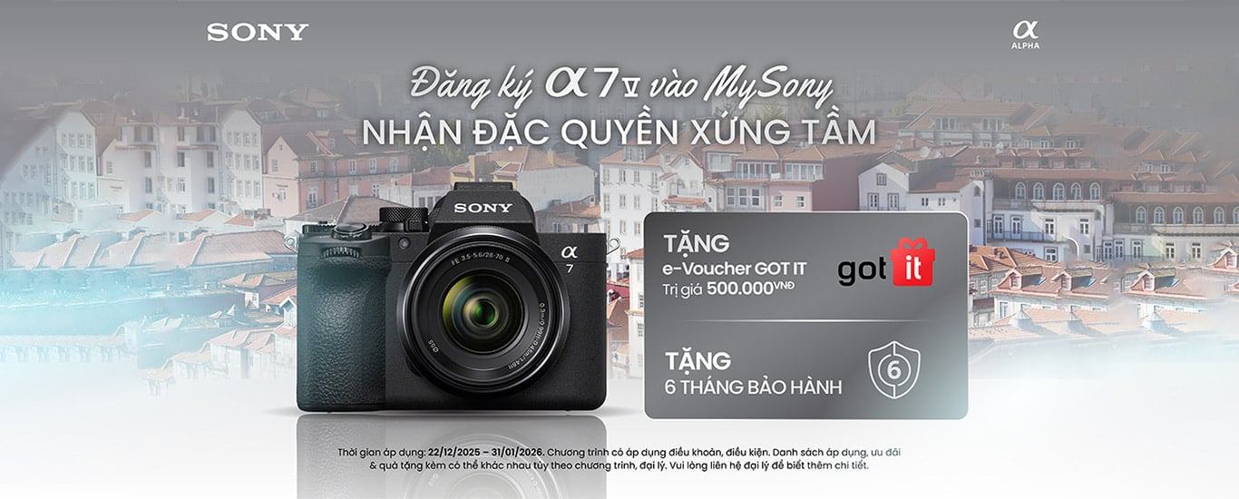 Đăng ký Sony Alpha A7 Mark V vào My Sony, nhận ngay e-Voucher trị giá 500,000đ và 6 tháng bảo hành mở rộng