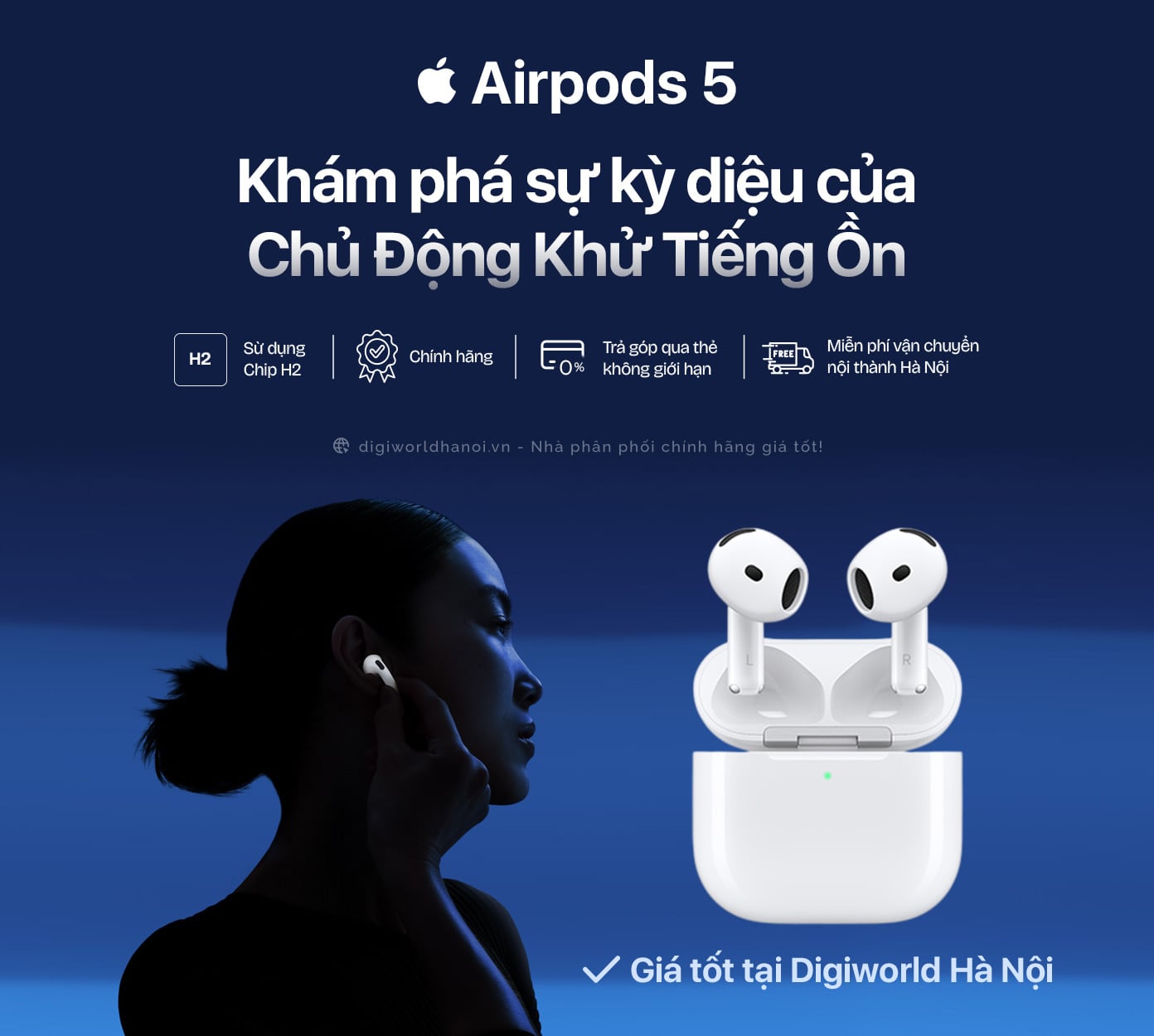 Tai nghe Apple Airpods 5 chính hãng, mới nhất đang có giá tốt tại Digiworld Hà Nội!