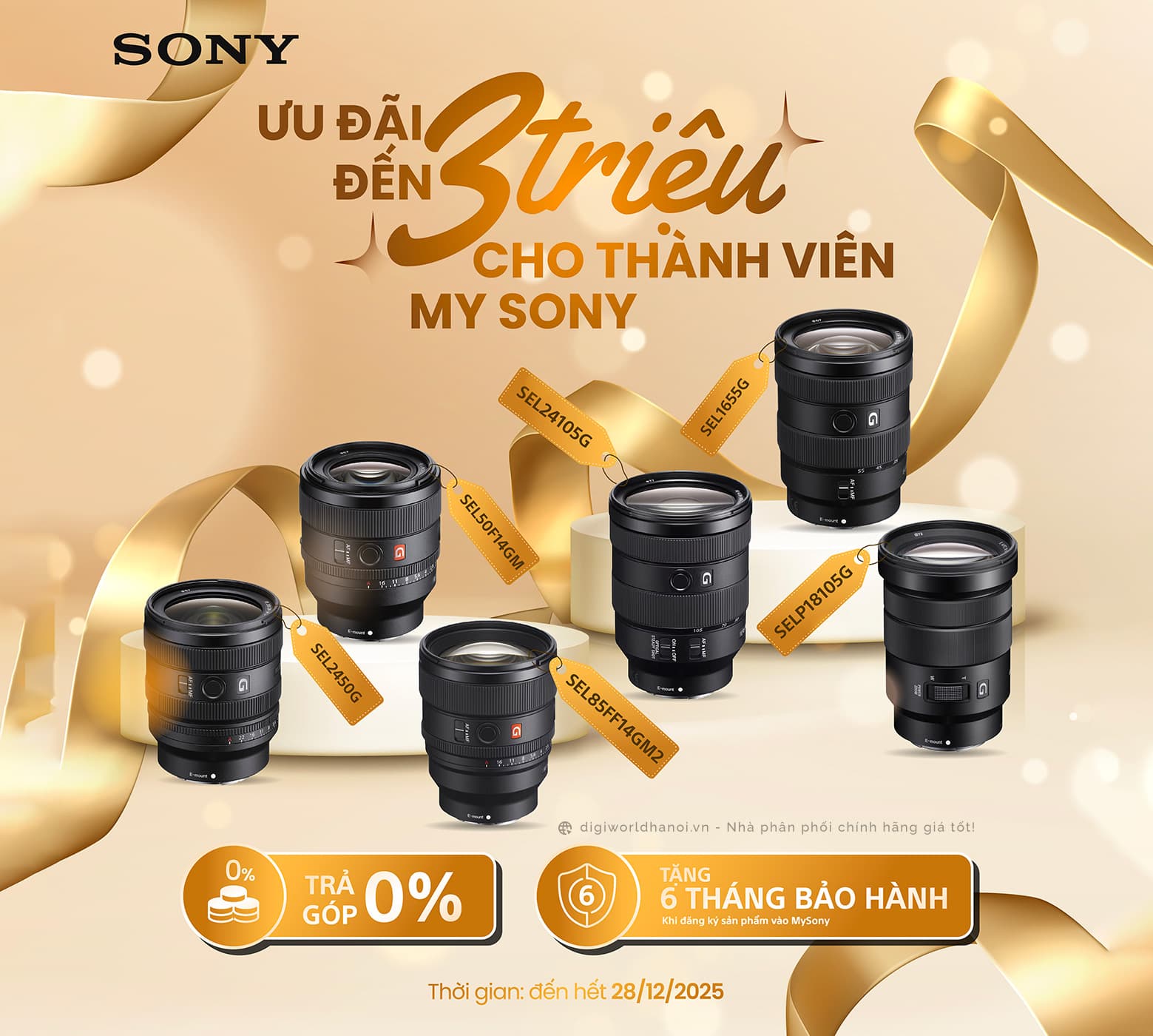 Ưu đãi giảm tới 3 triệu đồng cho thành viên My Sony khi mua Ống kính Sony tại Digiworld Hà Nội