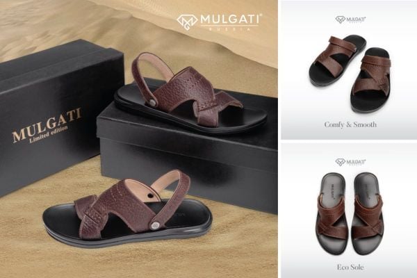 Mẫu dép sandal nam da quai ngang màu nâu