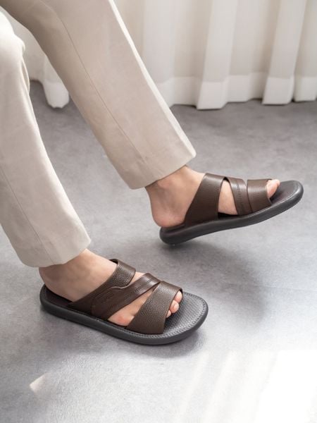 Dép da nam Mulgati JL6655-12A thiết kế hai quai chéo nam tính