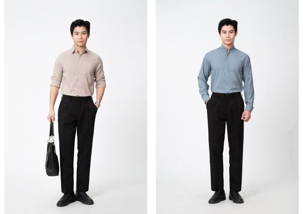 Quần âu phối với áo sơ mi
