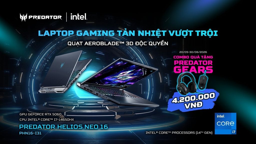 Sắm Siêu Phẩm Predator Helios Neo 16 AI - Nhận Ngay Combo Gear Độc Quyền Hơn 4 Triệu Đồng
