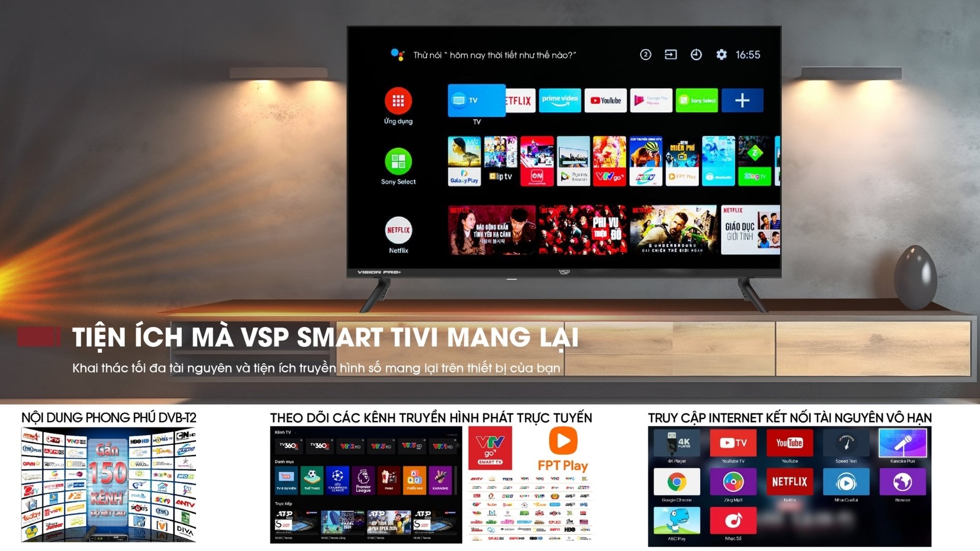 Smart Tivi VSP VUE43GSU01 43 inch 4K –  Tính năng tiện ích hỗ trợ người dùng