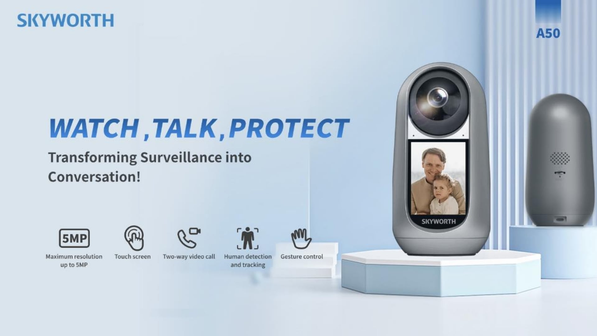 Camera WiFi 360 Độ 5MP Skyworth A50 - lưu trữ linh hoạt