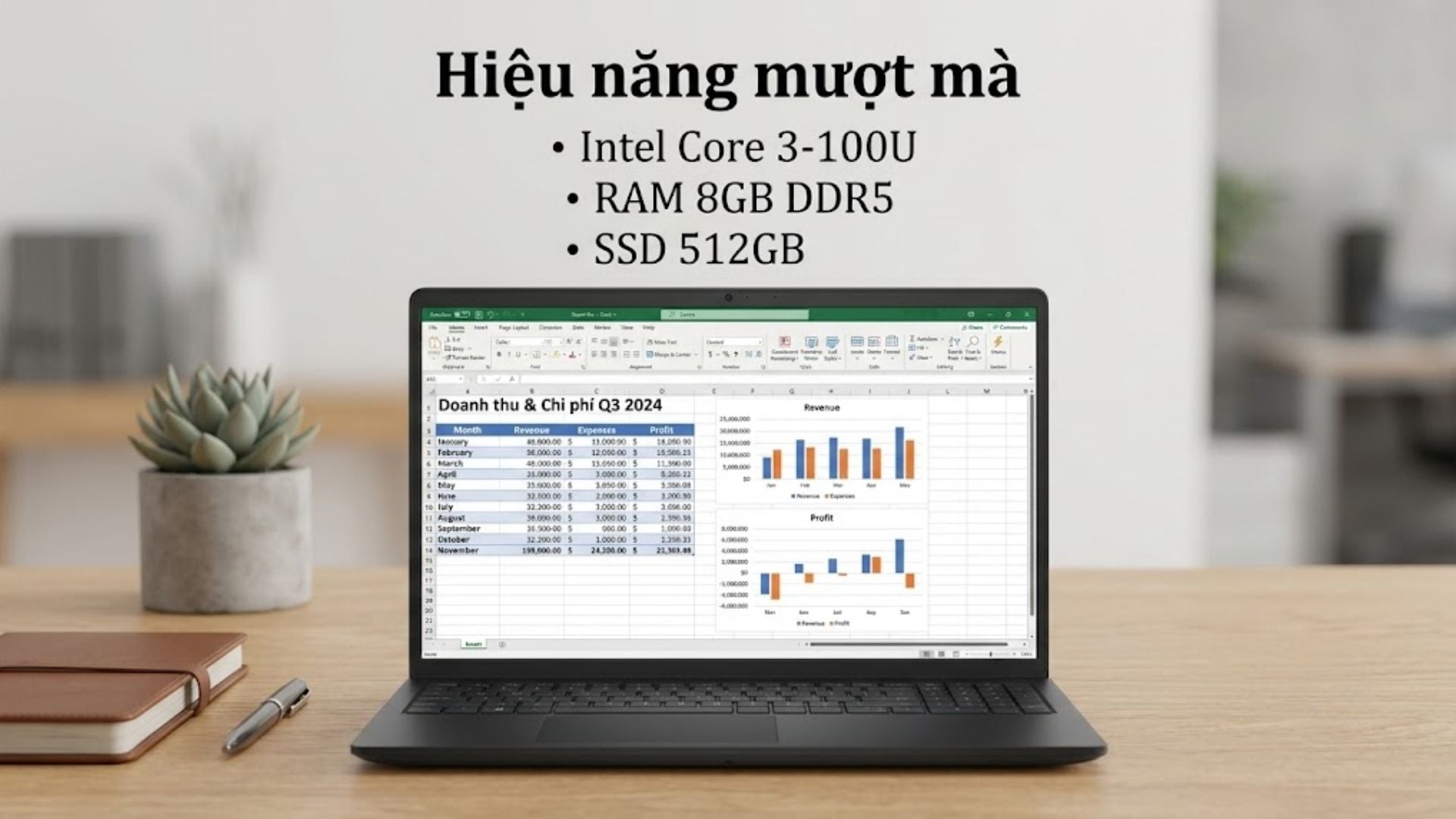 Vi xử lý Intel Core 3-100U cùng chip đồ họa Intel Graphics vận hành êm ái
