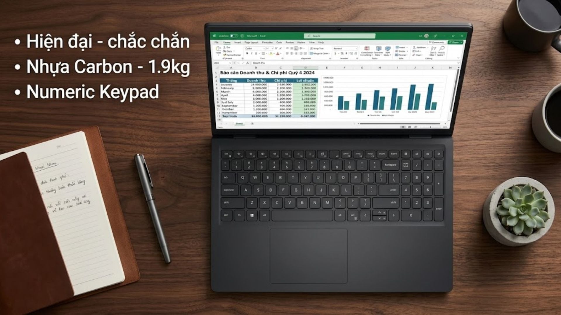 Thiết kế Nhựa Carbon Đen 1.90kg cứng cáp cùng cụm phím số Numeric Keypad nhập liệu tiện lợi