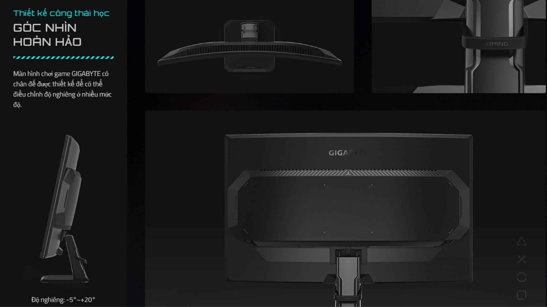 Màn Hình Cong Gaming Gigabyte GS27FC2 – Thiết kế tối giản, chân đế điều chỉnh linh hoạt