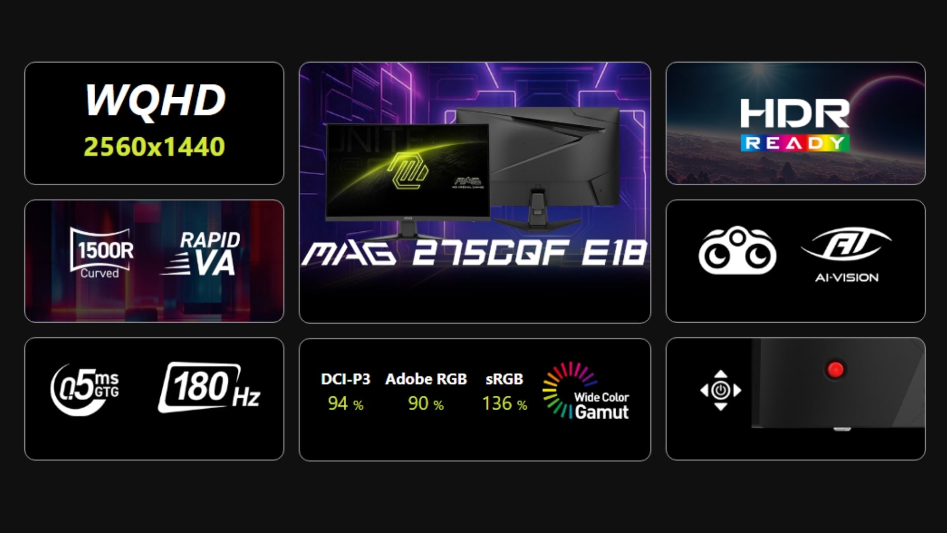 MSI MAG 275CQF E18 – Màn hình cong WQHD 180Hz dành cho game thủ cần sức mạnh thực sự