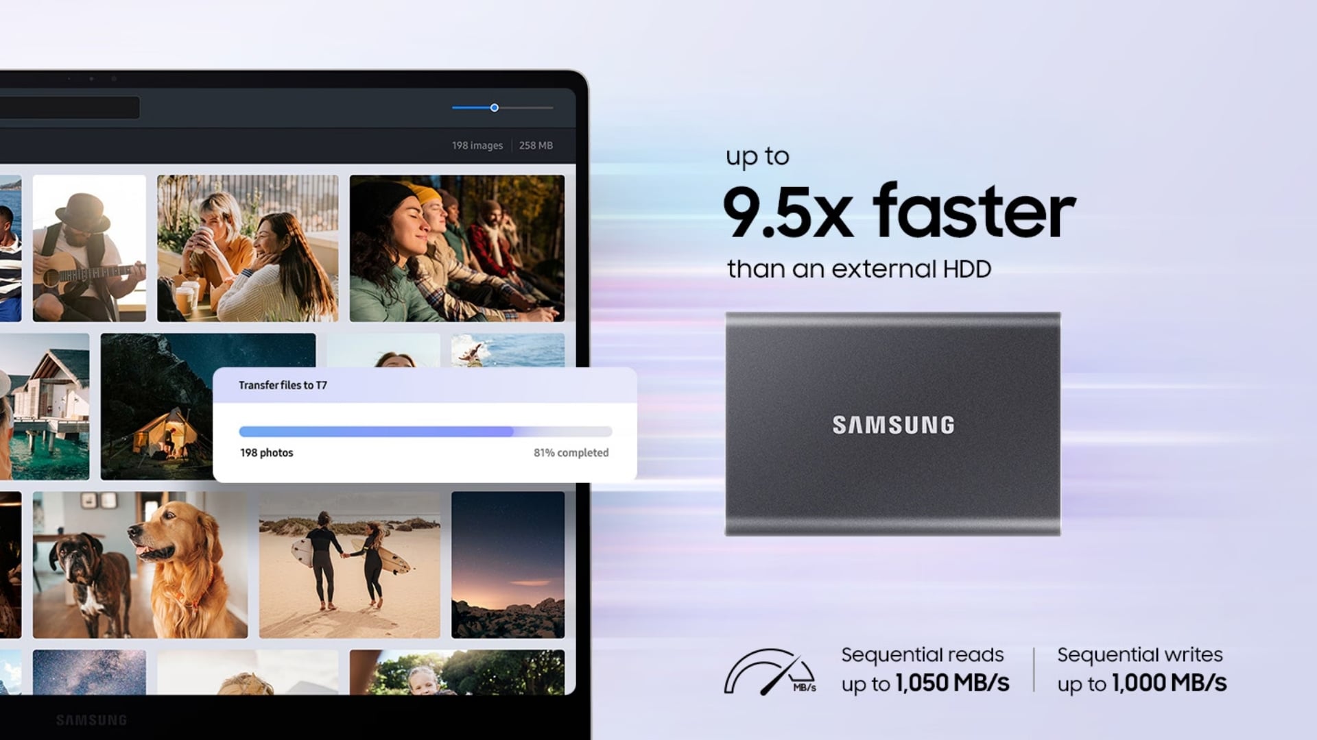 Ổ Cứng SSD Samsung T7 Portable 4TB Gen 2 Màu Xám (MU-PC4T0T/WW) - Tốc độ truyền dữ liệu “nhanh như chớp”