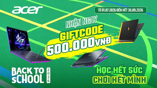 Acer dành tặng 01 Giftcode (thẻ Zing nạp Game VNG) trị giá 500.000 đồng cho khách hàng mua các mẫu laptop gaming Acer