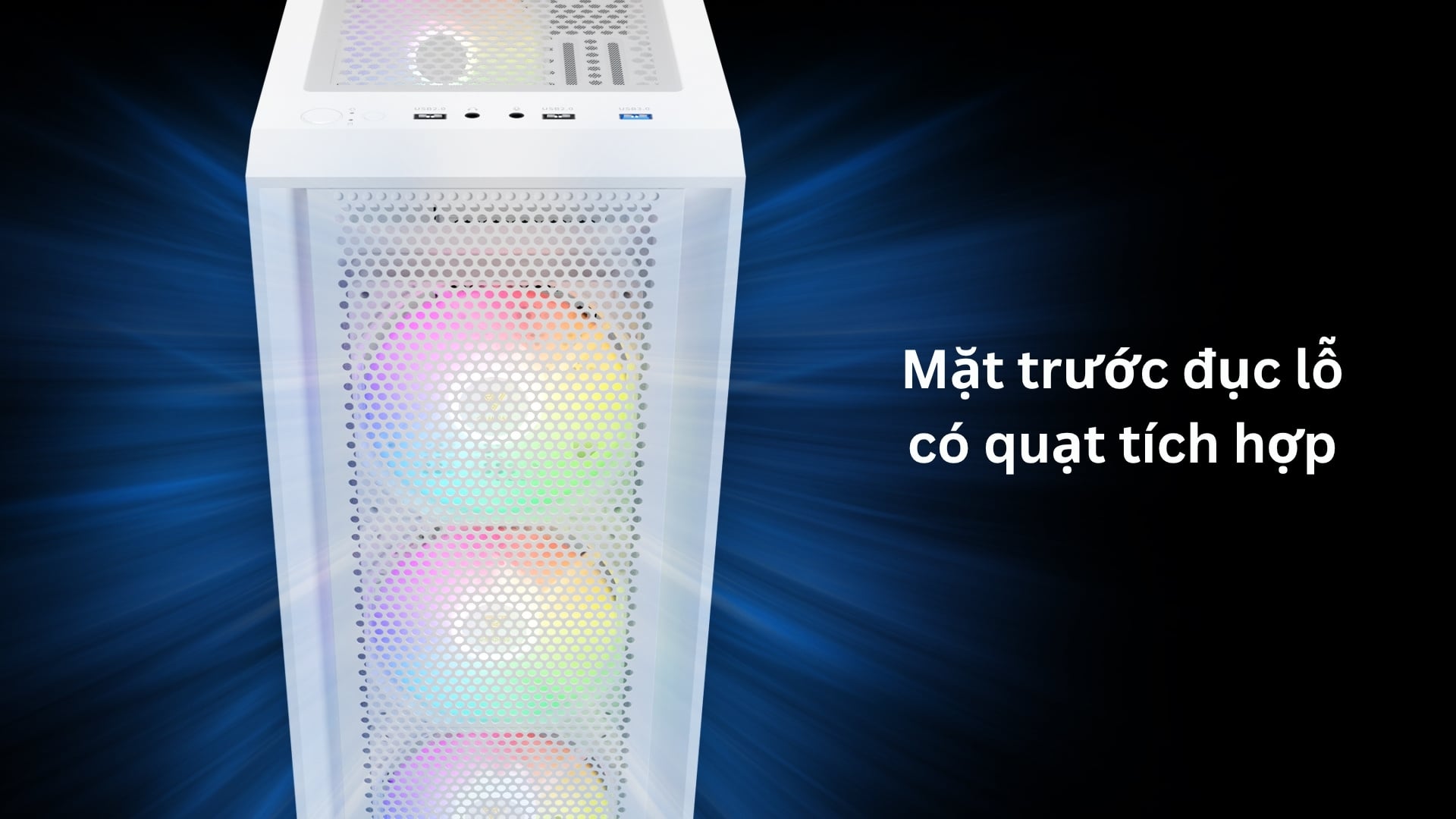 Gamdias Aura GC2 Elite ARGB F-ATX (Kèm Sẵn 4F ARGB) Trắng - Trang bị sẵn 4 quạt ARGB