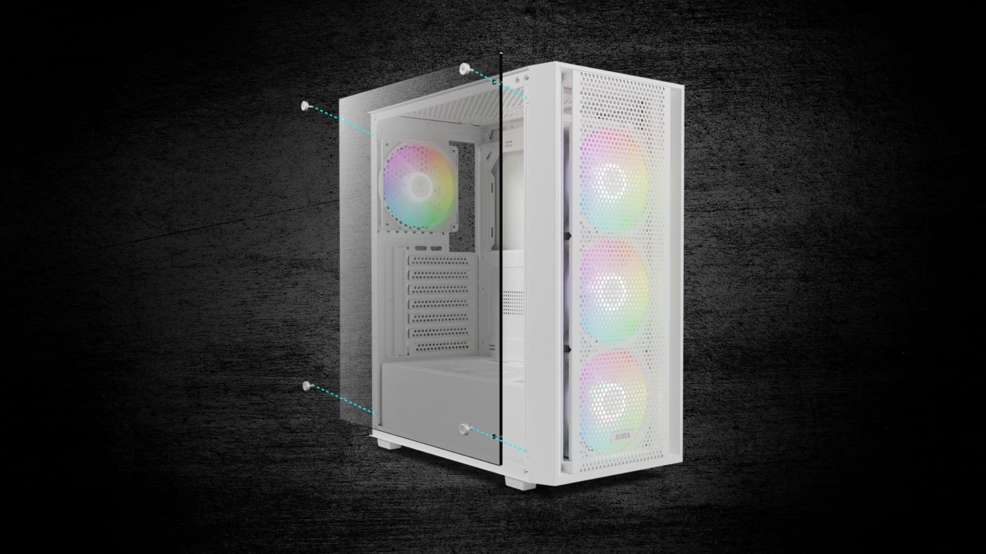 Gamdias Aura GC2 Elite ARGB F-ATX (Kèm Sẵn 4F ARGB) Trắng - Trang bị sẵn 4 quạt ARGB