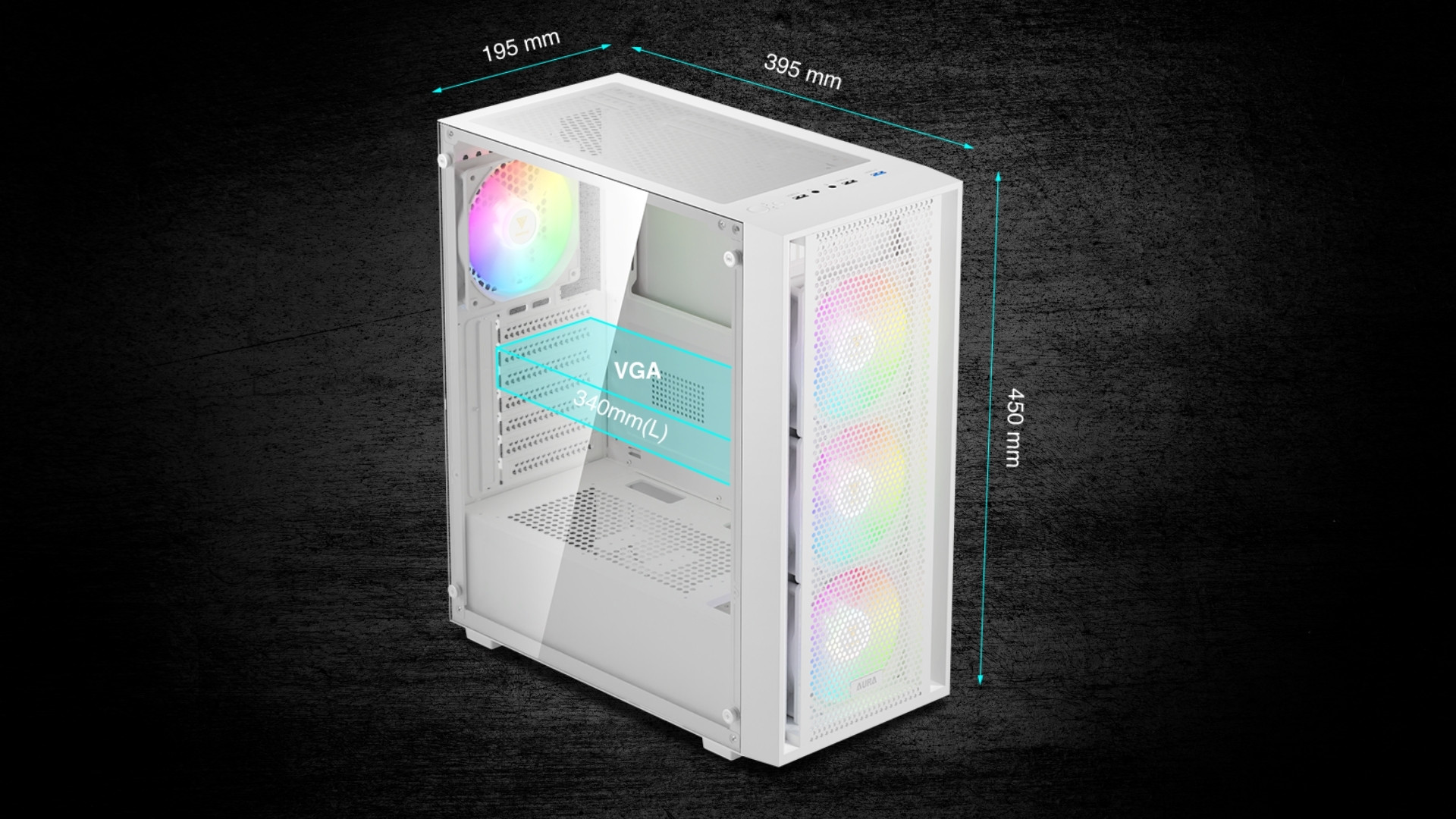 Gamdias Aura GC2 Elite ARGB F-ATX (Kèm Sẵn 4F ARGB) Trắng - Không gian lắp đặt linh hoạt – Hỗ trợ cấu hình mạnh mẽ