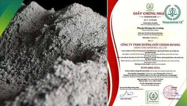 Giấy chứng nhận hợp chuẩn phụ gia khoáng cho xi măng theo TCVN 6882:2016 cấp cho doanh nghiệp
