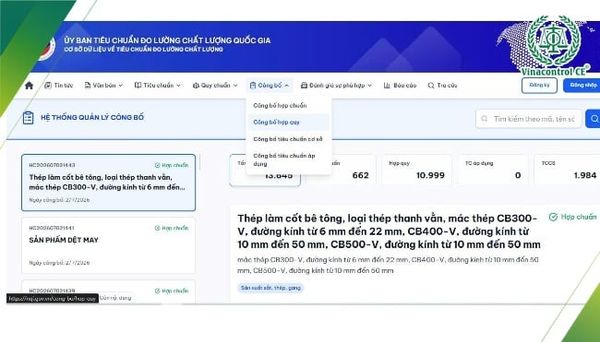 Doanh nghiệp thực hiện công bố hợp quy xỉ hạt lò cao trên&nbsp;Cơ sở dữ liệu quốc gia về tiêu chuẩn, đo lường, chất lượng