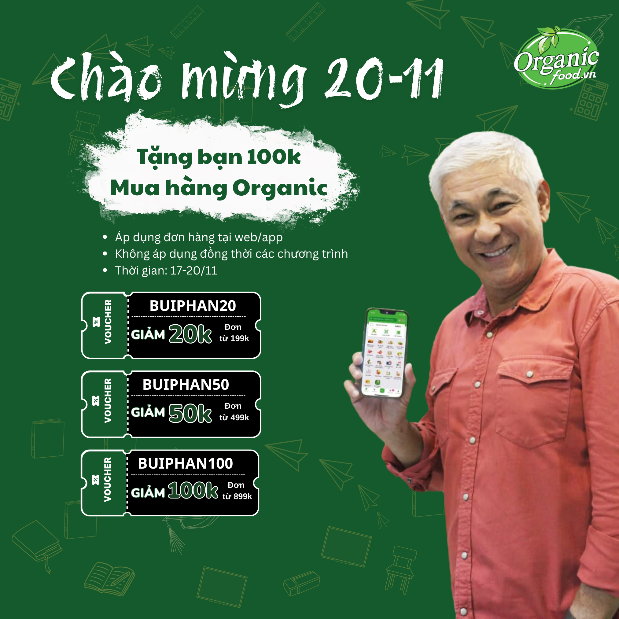 Chào Mừng 20/11: Organicfood.vn Tặng Voucher 100k Tri Ân Thầy Cô