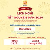 THÔNG BÁO LỊCH NGHỈ TẾT NGUYÊN ĐÁN 2026
