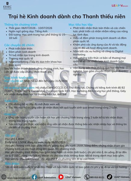 Trại hè Kinh doanh dành cho Thanh thiếu niên tại Pháp
