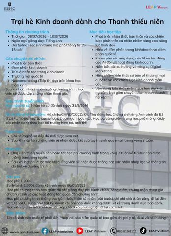 Trại hè Kinh doanh dành cho Thanh thiếu niên tại Pháp