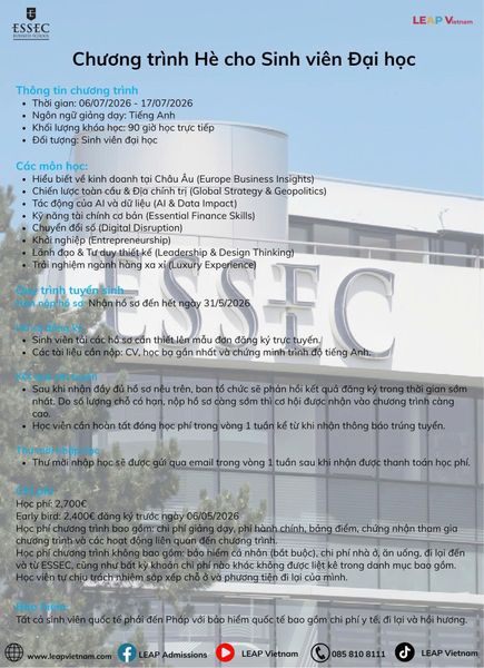 Chương trình Hè dành cho Sinh viên Đại học tại ESSEC Business School