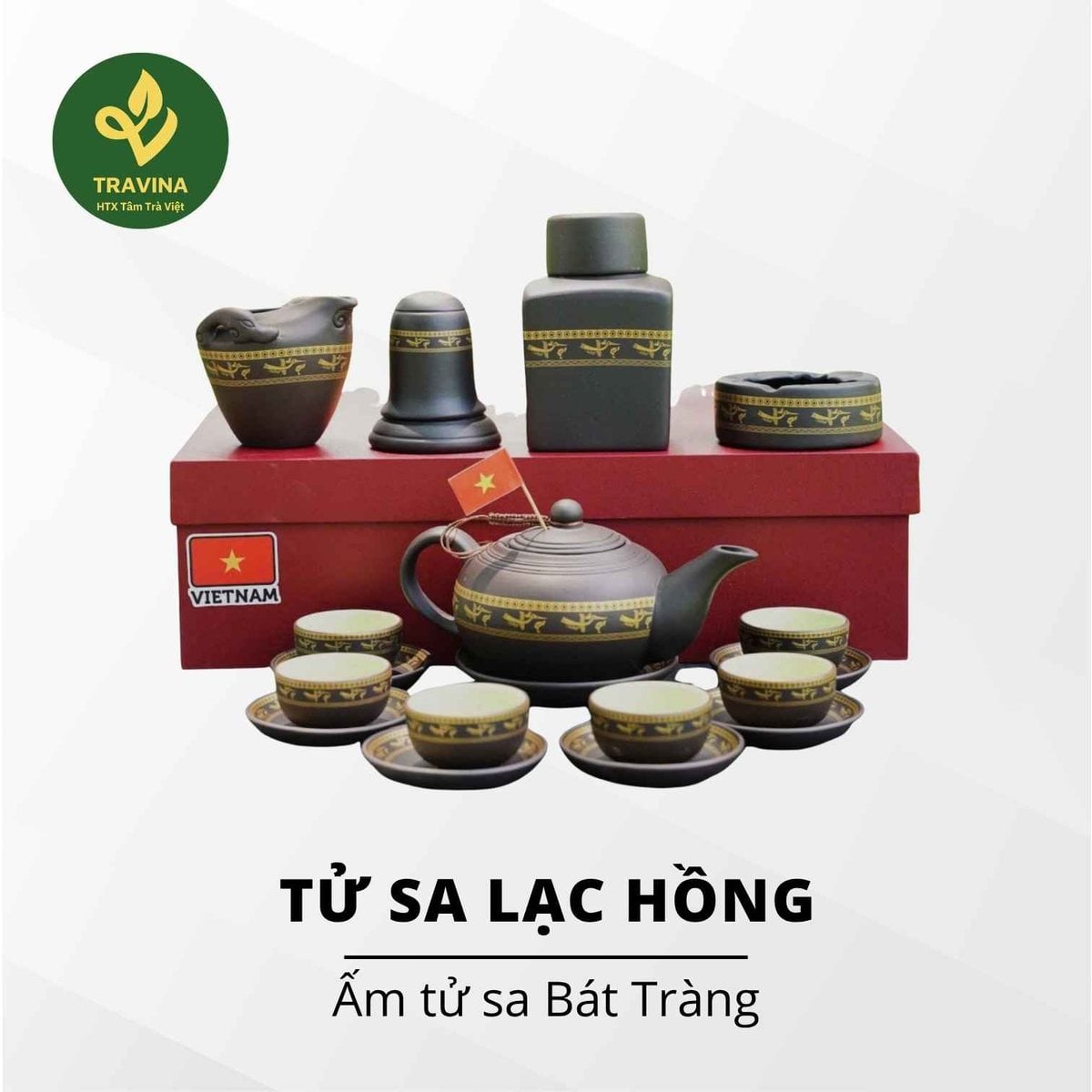 Bộ ấm Tử Sa Lạc Hồng giữ nhiệt, khoáng tử sa Bát Tràng, dung tích 300ml