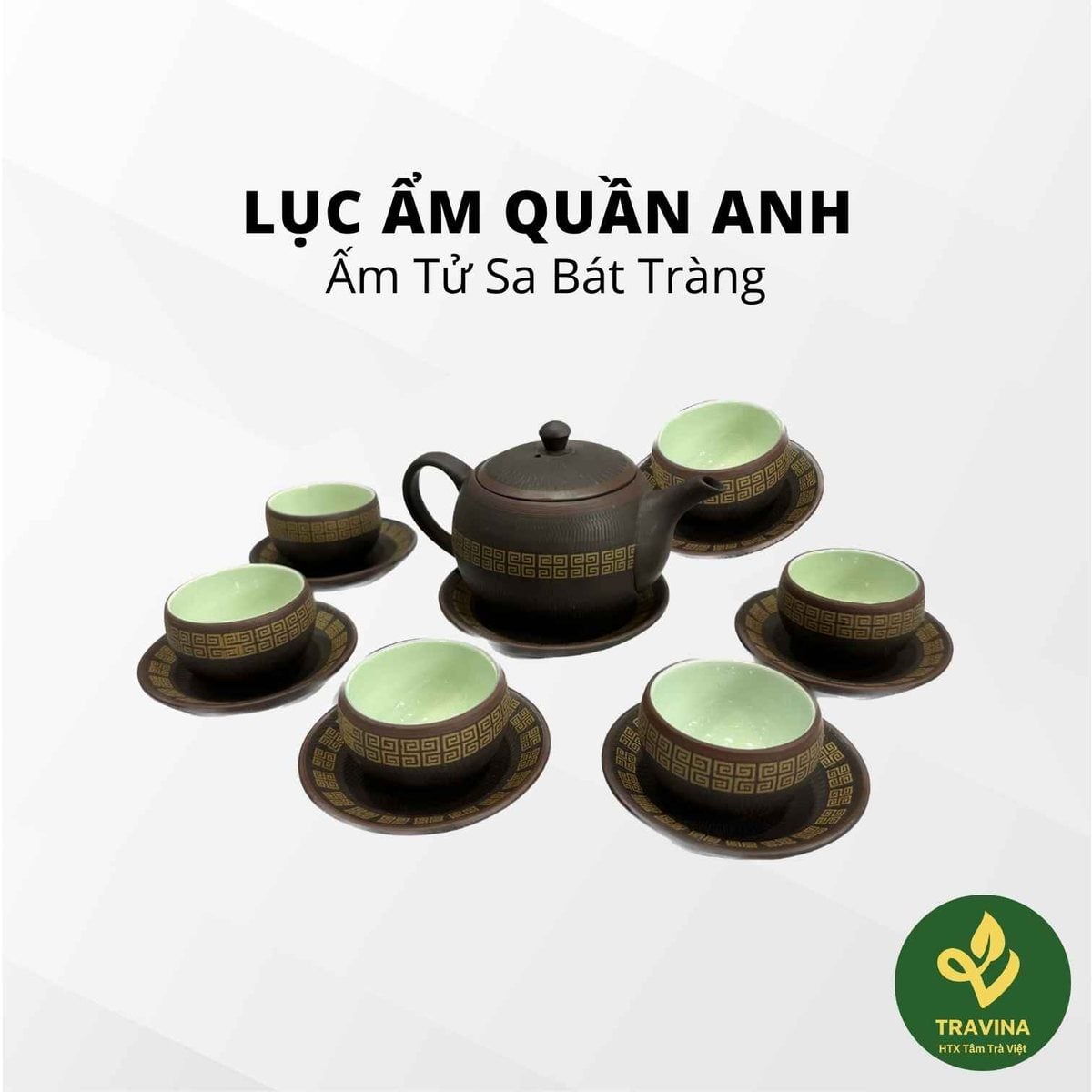 Bộ ấm chén Lục Ẩm Quần Anh 280ml, 1 ấm 6 chén, gốm Bát Tràng