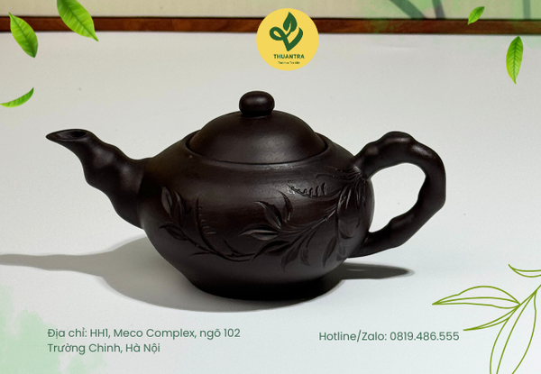 Ấm Tử Sa Bát Tràng Khắc Hình Trúc
