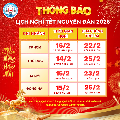 THIỆN NHÀ TÔM THÔNG BÁO LỊCH NGHỈ TẾT NGUYÊN ĐÁN 2026