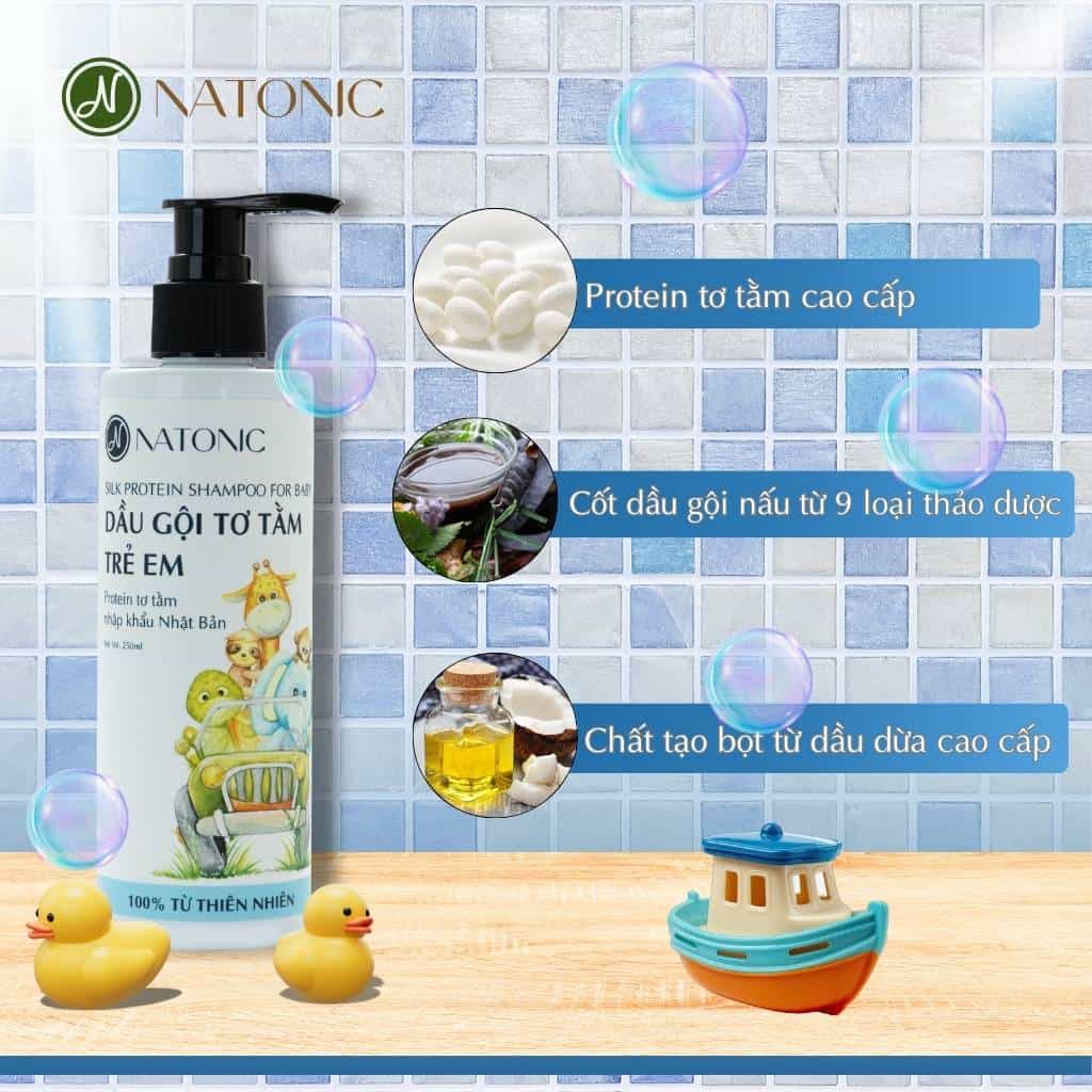 Dầu gội em bé tơ tằm Natonic 100% thành phần thiên nhiên, an toàn cho trẻ sơ sinh