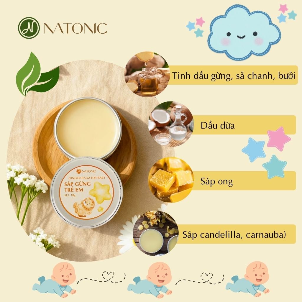 Sáp gừng Natonic giữ ấm cho trẻ em, phòng cảm lạnh, ngừa nghẹt mũi, dưỡng ẩm