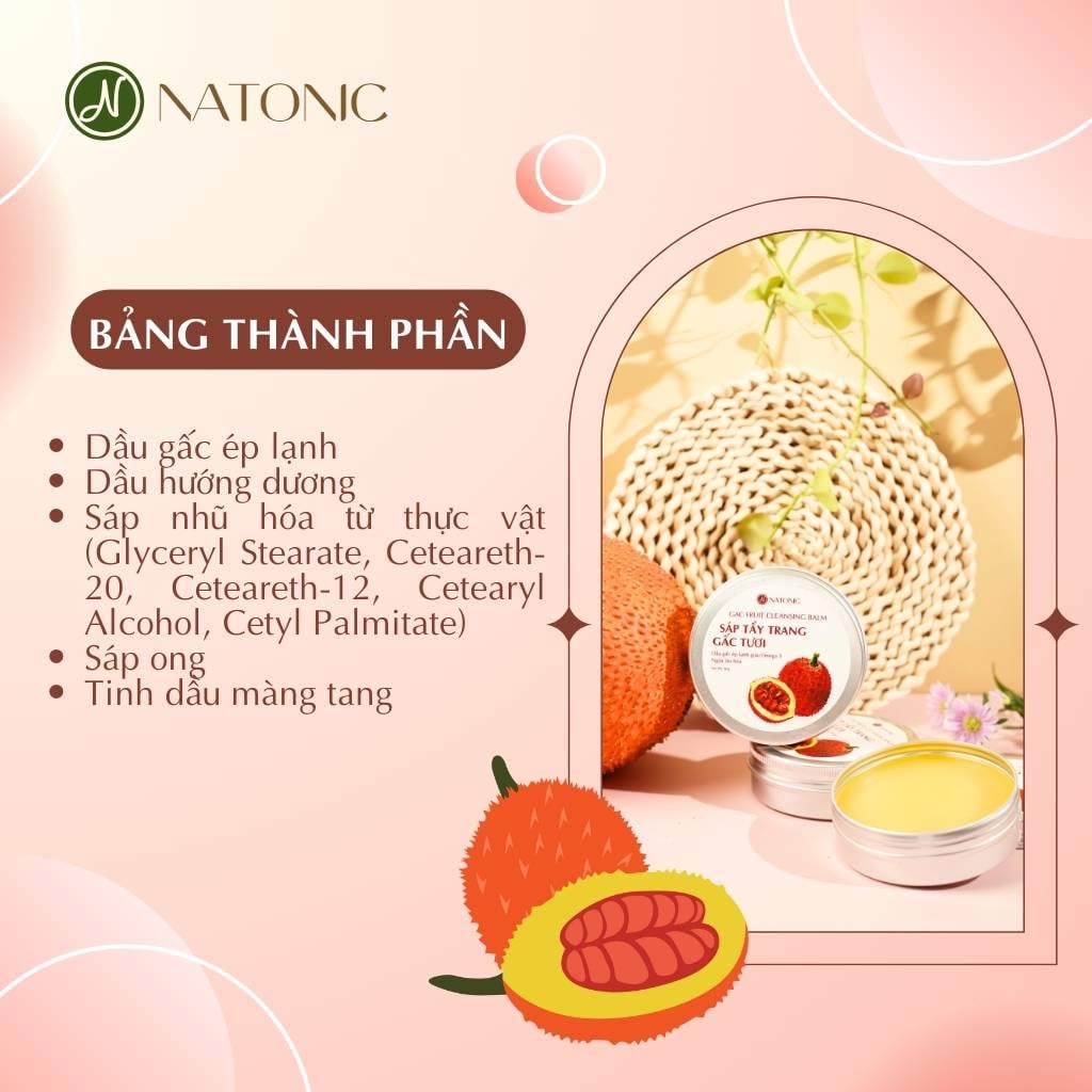 Sáp tẩy trang Gấc Tươi Natonic làm sạch lớp makeup, dưỡng ẩm da, không chứa dầu khoáng