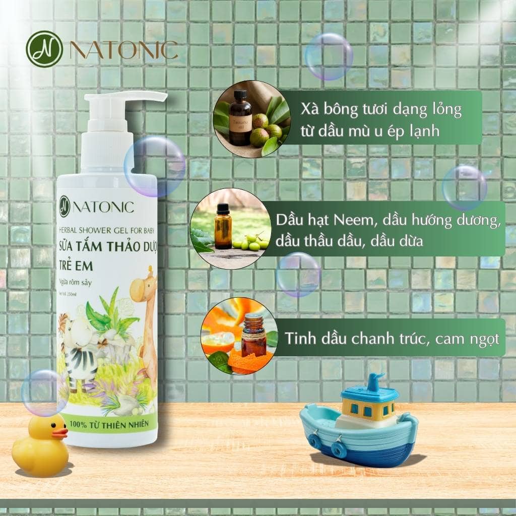 Sữa tắm thảo dược em bé Natonic hết rôm sảy, mẩn ngứa, cấp ẩm da