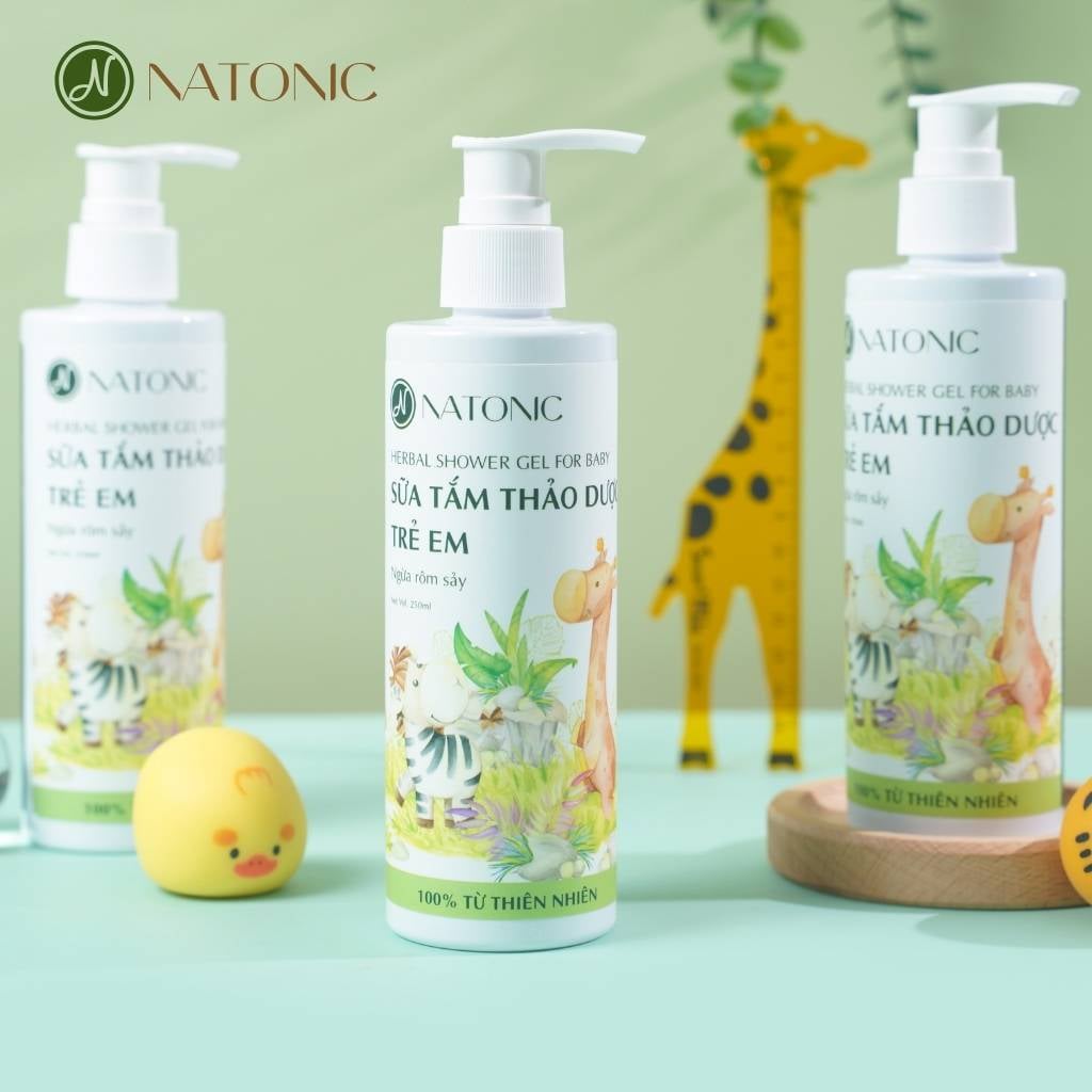 Sữa tắm thảo dược em bé Natonic hết rôm sảy, mẩn ngứa, cấp ẩm da