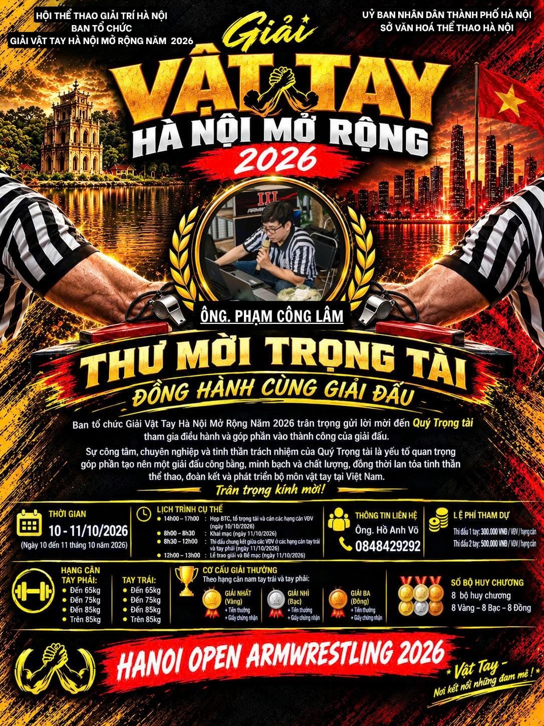THƯ MỜI - TRỌNG TÀI THAM DỰ GIẢI ĐẤU - GIẢI VẬT TAY HÀ NỘI MỞ RỘNG NĂM 2026