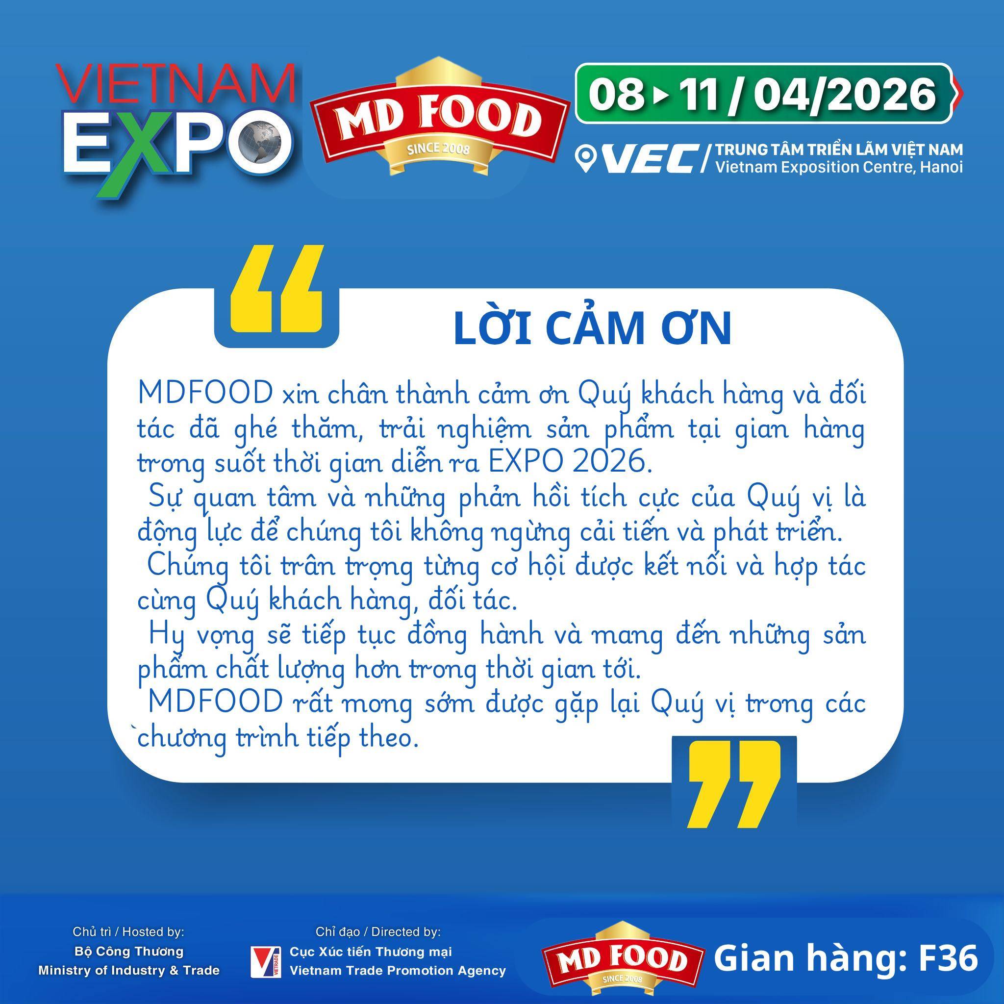 KHÉP LẠI HÀNH TRÌNH EXPO 2026 – MDFOOD TRÂN TRỌNG CẢM ƠN QUÝ KHÁCH HÀNG & ĐỐI TÁC
