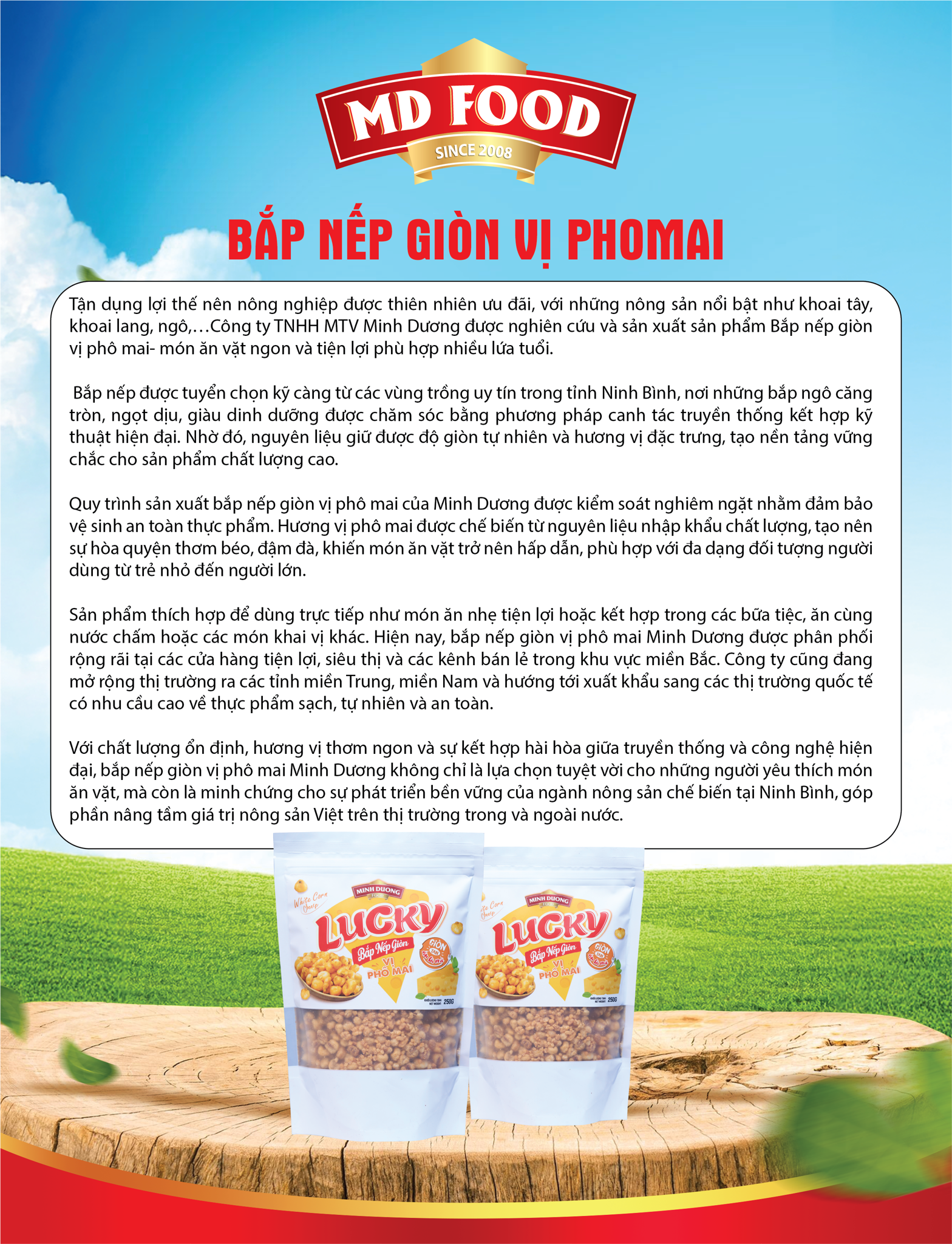 Bắp nếp giòn vị phô mai MDFood – Giòn tan vị quê, béo ngậy vị Tây!