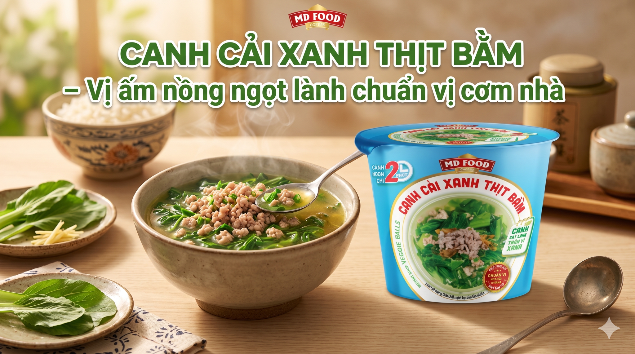 Canh Cải Xanh Thịt Bằm Sấy Thăng Hoa MD Food | Vị Ngọt Lành