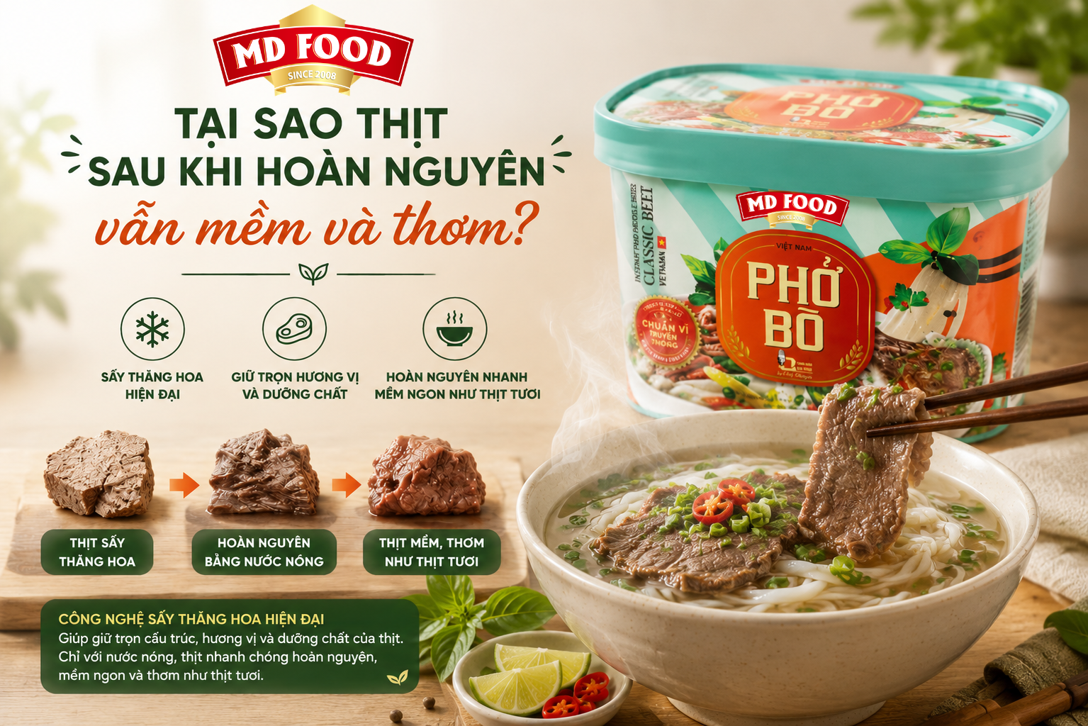 Tại Sao Thịt Sau Khi Hoàn Nguyên Vẫn Mềm Và Thơm?