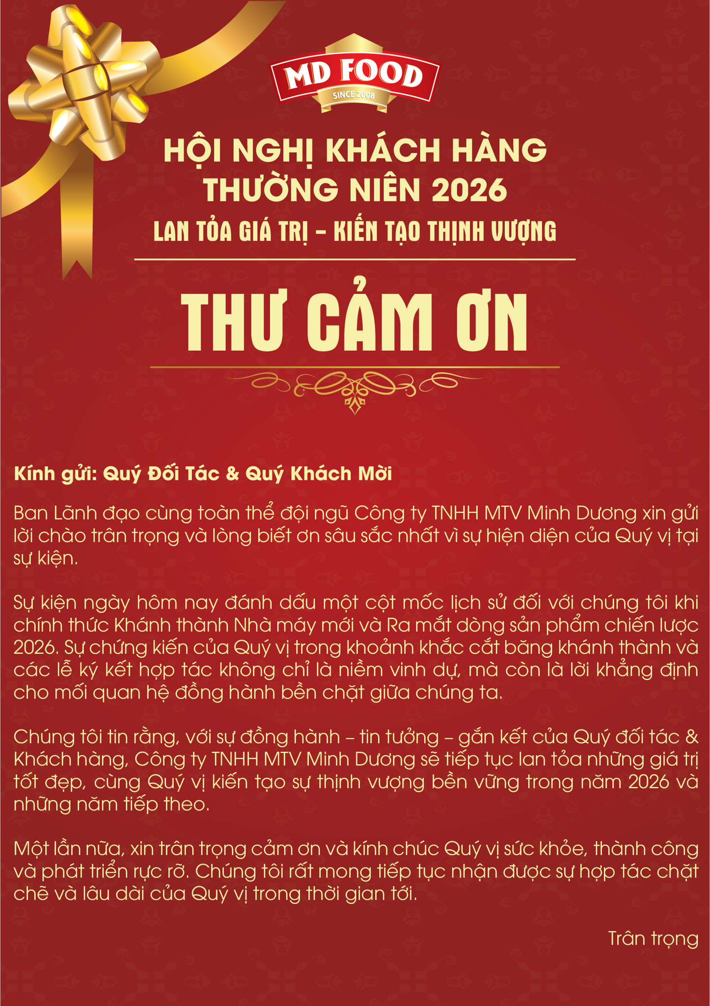 MDFOOD TRÂN TRỌNG CẢM ƠN QUÝ KHÁCH HÀNG & ĐỐI TÁC