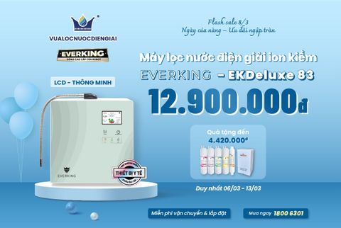 [Flash sale 8/3] Ngày của nàng – Ưu đãi ngập tràn: Máy lọc nước điện giải ion kiềm EVERKING EKDeluxe 83 công nghệ Korea chỉ 12.900.000đ