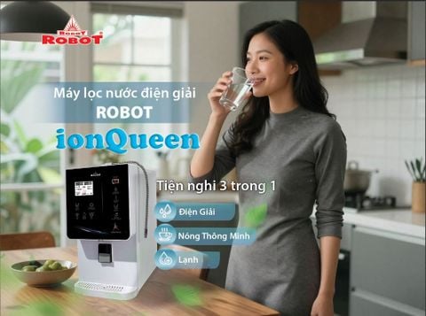 Tiện nghi 3 trong 1 với Máy lọc nước ion kiềm ROBOT ionQueen Điện giải - Nóng - Lạnh (Báo Hà Nội Mới)