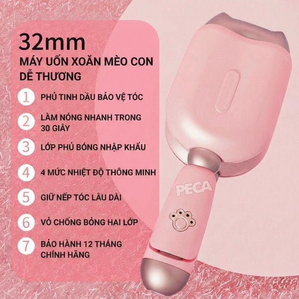 Máy uốn tóc gợn sóng thiết kế chân mèo đáng yêu bản xoăn sóng nước 32mm