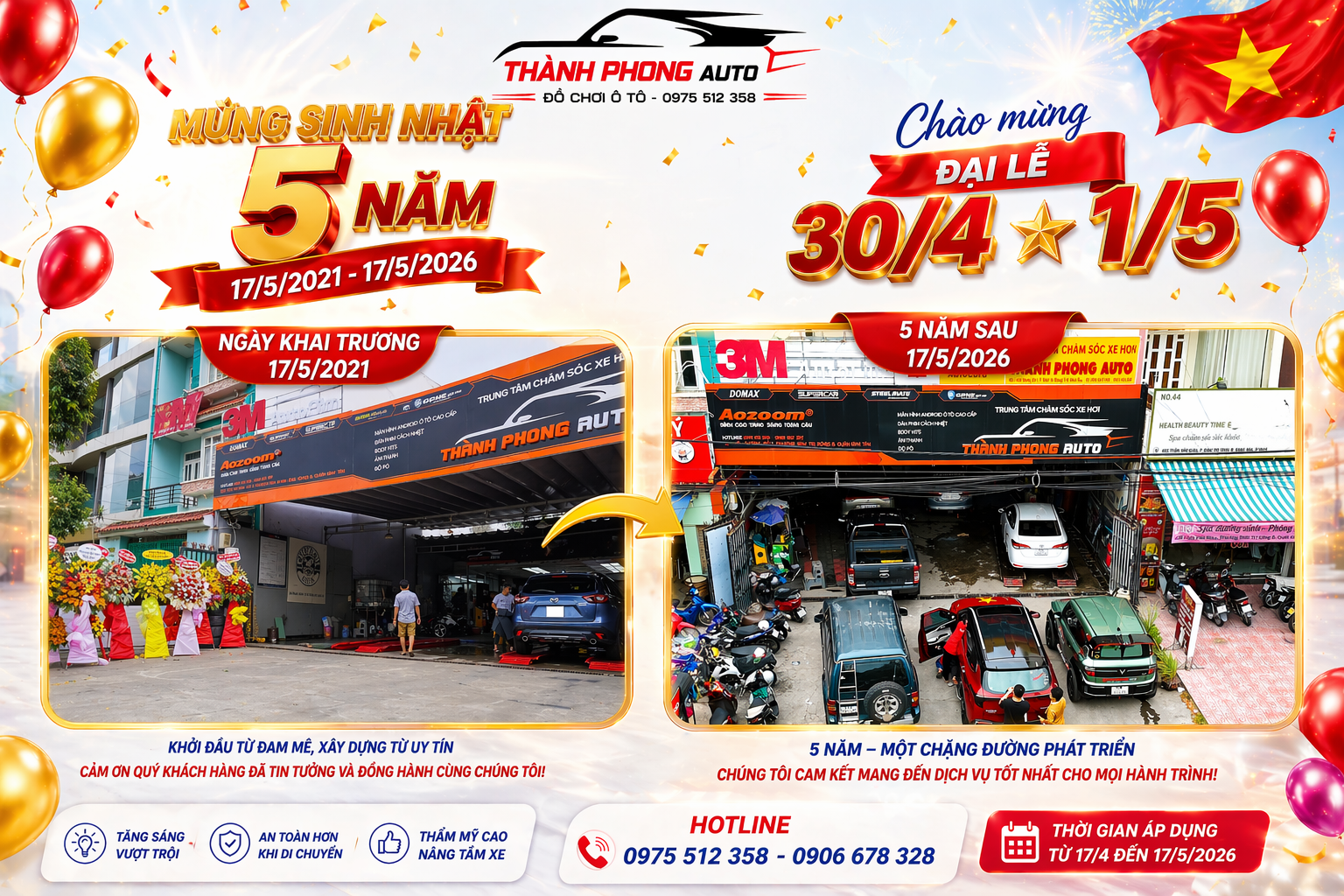 🎉 MỪNG SINH NHẬT 5 NĂM THÀNH PHONG AUTO - ƯU ĐÃI LỚN DỊP 30/4 - 1/5